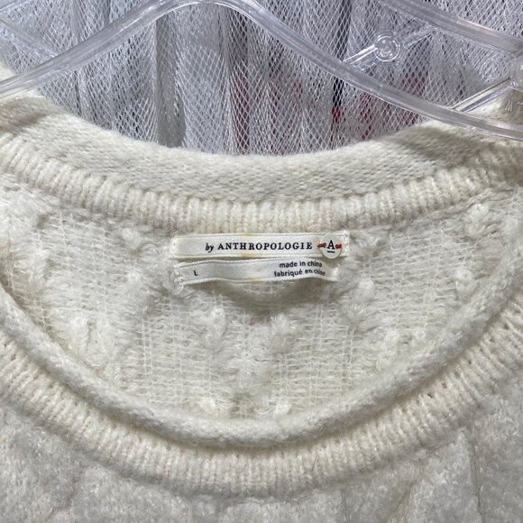 Anthropologie Find Me Now Puff Sleeve Quilted Sweater Ivory Size Large - Picture 5 of 16